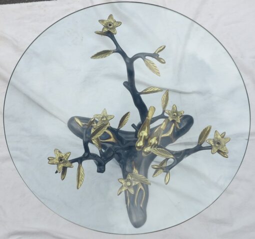 Bronze coffee table Willy Daro or Duval Brasseur to the Parrots and  Bonzai