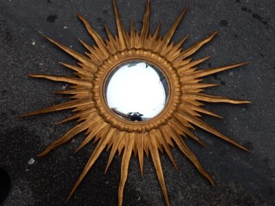 1950/70 ' Miroir Soleil Convexe, Bois Doré - Diametre 122 cm