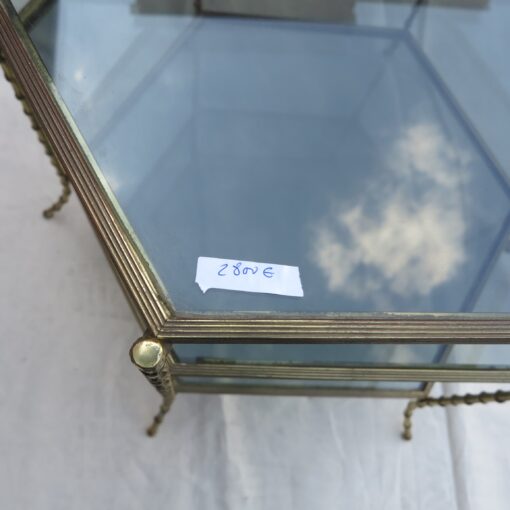 1950,70' Hexagonal pedestal table model  Bamboo Maison Bagués 3 levels smoked glasss - Image 5