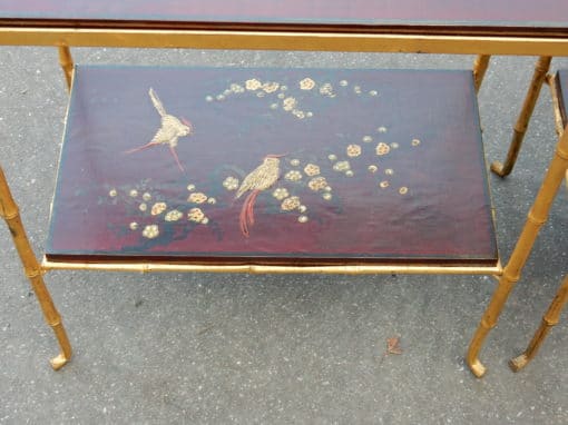 1950 ' Pair of Tables Maison Bagués Bronze Style Bamboo Golden With Trays Lacquers of China - Image 5