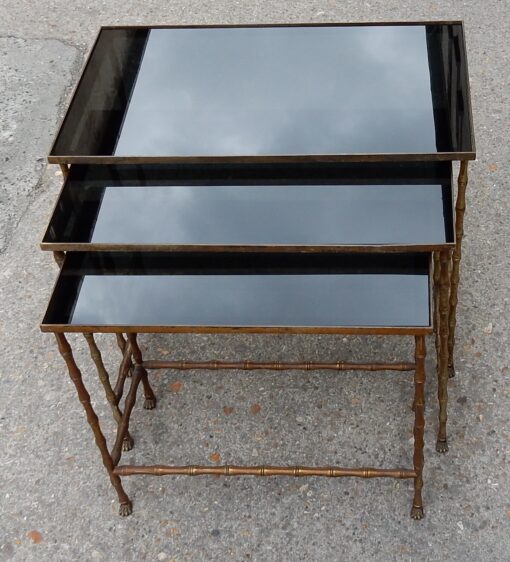 1950/70' Series of 3 Gigognes Tables Model Bamboo with Feet Maison Baguès - Image 2