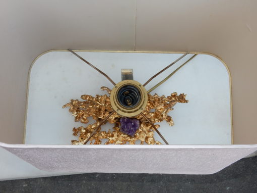 1970' Paire de Lampes Décor Corail en Bronze Doré et Amethyste Par Boeltz – Image 3