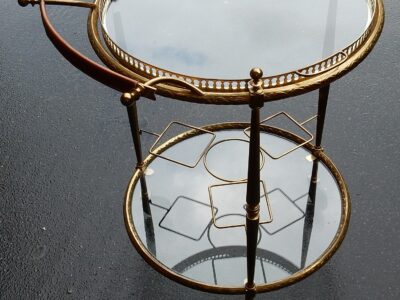 1950/70 Rolling Bar Gilded Brass Maison Bagués With in Imitation Leather