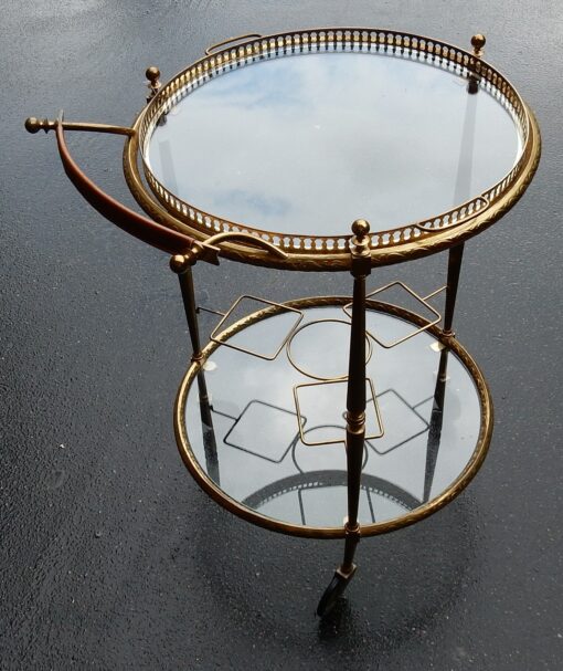 1950/70 Rolling Bar Gilded Brass Maison Bagués With in Imitation Leather