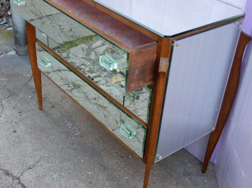 1960/70 Commode Art Déco Miroir 3 Tiroirs Décorés – Image 4