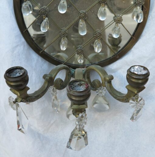 1950/70 Pair of wall lamps in the shape of racket with glass drops - Image 5