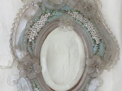 1880/1900' Miroir Murano Décoré de Fleurs en Micromosaique