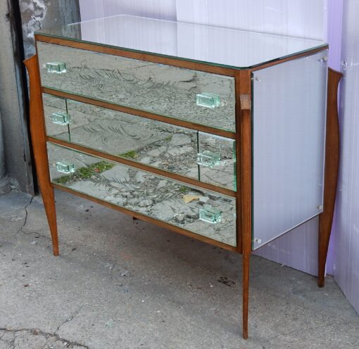 1960/70 Commode Art Déco Miroir 3 Tiroirs Décorés – Image 3
