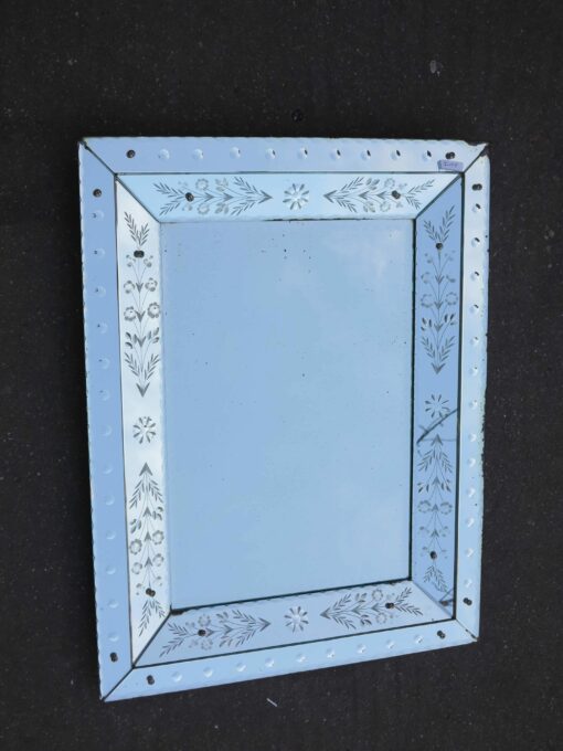 1950' Miroir venise rectangulaire à fleurs et bulles 81 x 62 cm