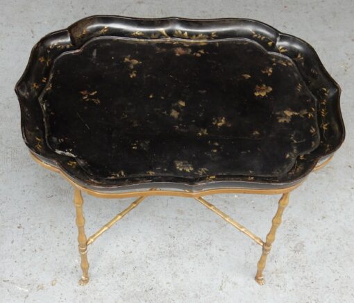1940/50 Coffee Table Tray Lacquer of China Maison Bagués in Brass Bambou Deco