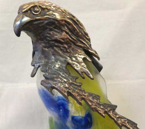 Bronze eagle and training(forming) molten glass swigs, signed LOHE - Image 3