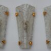 1960/70' Série de 3 Appliques en Verre de Murano Avec Griffes en Laiton Doré