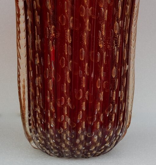 1970' Vase Cristal Murano Rouge Rubis et Or Toso Signé – Image 4