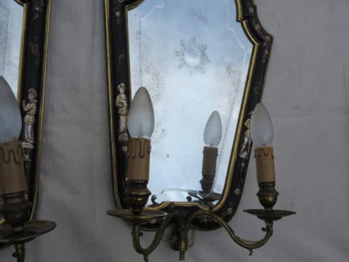 1950 ' Sconces Pair laqued wood chinese decor - Image 4