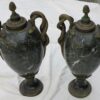 Pair of cassolettes N3 marbles green and snakes in bronze