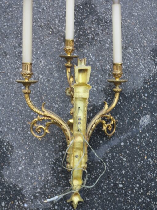 1950' Pair of bronze sconces cherub playing 2 trumpets - Image 7