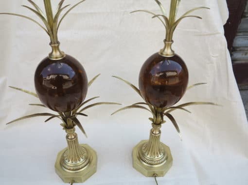 Pair of bronze lamps and egg amber way signed  Charles - Image 2