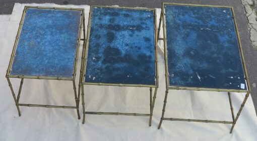 1950/70' Series of 3 gicognes tables Modél Bamboo Maison Bagues top silvered oxyded - Image 6