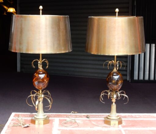 1950/70  Paire de Lampes en Bronze et Oeuf en Resine Fractable Signée Charles – Image 3