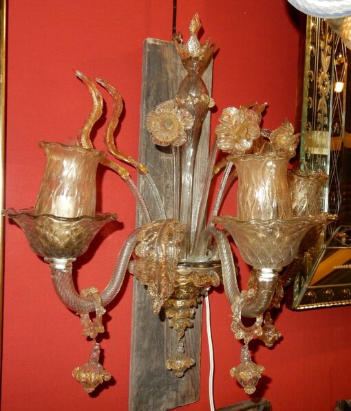 1950/70 ' Pair of  Wall Lamps has 3 Arms of  Light, Crystal of Murano With  Straws of Gold 58 H X 50 cm - Image 3