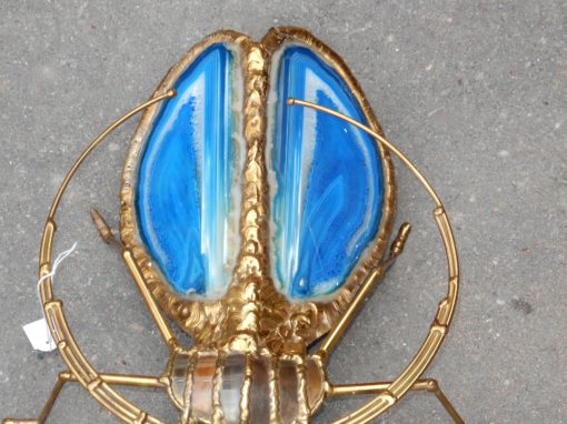 1970' Wall Lamp Beetle by Fernandez or Duval Brasseur with Wings Blue Agates 30 X H 35 cm - Image 5