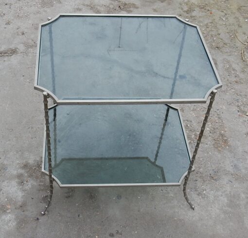 1950/70 Guéridon Maison Baguès Modèle Bambou Laiton Argenté Angles Concaves