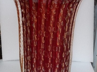 1970' Cristal Murano Urns Red And Gold sign Toso