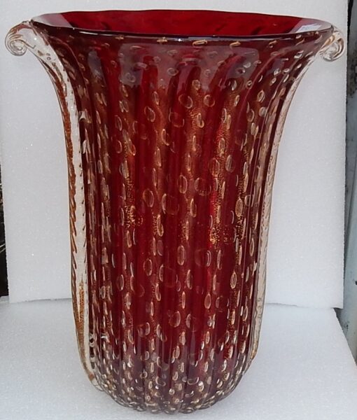 1970' Vase Cristal Murano Rouge Rubis et Or Toso Signé