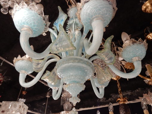1950/70 'Murano chandeliers Milky Blue Opalescent 6 Arms of Light - Image 7