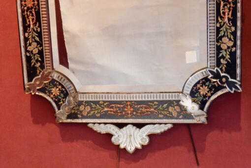 1880/1900' Miroir Napoléon III Venise Rectangulaire, Cadre en Verre Bleu Orné de Fleurs Émaillées DLG LXIV – Image 6