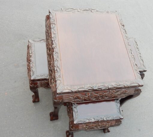 1920/1950 Play Table Mahjong China and Its 4 Stools Palissandre - Image 3
