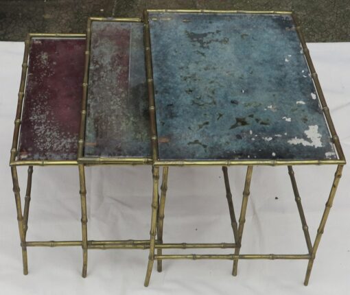 1950/70' Série de 3 Tables Gigognes Plateaux Miroirs Oxydés – Image 4