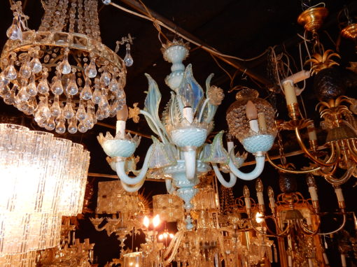 1950/70 'Murano chandeliers Milky Blue Opalescent 6 Arms of Light - Image 2