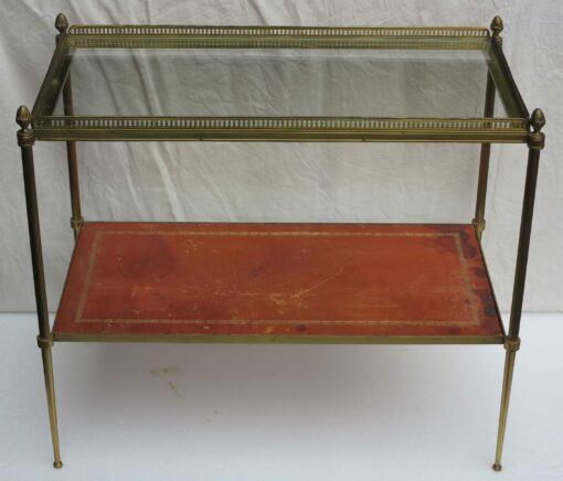 1970' Shelf in Brass with Gallery Maison Baguès 2 Trays with Glass and Leather