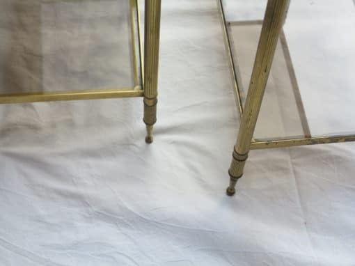 1950/70 Pair of Rectangular Ends of Sofa Maison Baguès Brass and Bronze Trays Glasses Smoked with Olympic Flames - Image 7