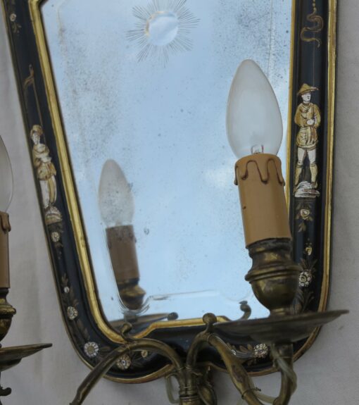 1950 ' Sconces Pair laqued wood chinese decor - Image 5