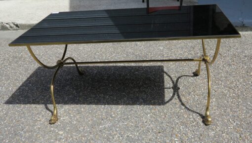 1950/70 Table Basse aux Dauphins en Bronze Doré Jacques Adnet, Plateau Opaline Noire – Image 8