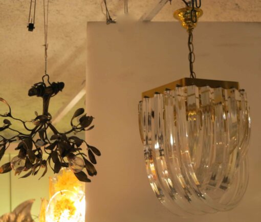 1970 ' 3 Gilted Iron and Lucite Chandeliers shape with shells entrelats lanterns Style Design With Sticker Orion - Image 7
