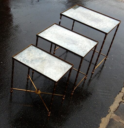 1950/70 Series of 3 gicognes tables Modél Bamboo  Maison Bagues - Image 7