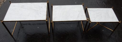 1970' Nested Side Tables Maison Baguès, With 3 Marble Trays, Fluted Feet and Pine Cone Tops - Image 6