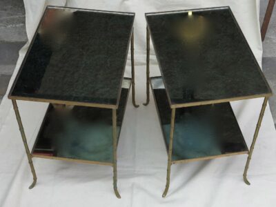 1950/70' Pair  of end of sofa Maison Bagués Bamboo model with tops in oxyded silvered miror 55 x38