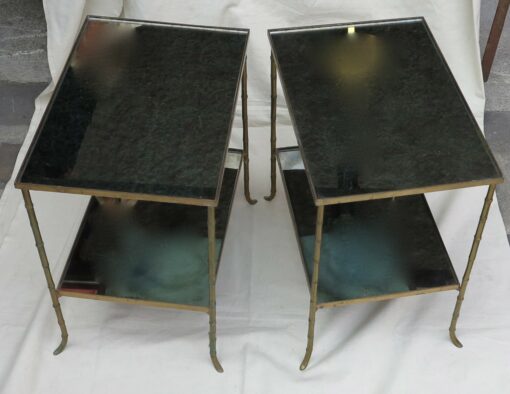 1950/70' Pair  of end of sofa Maison Bagués Bamboo model with tops in oxyded silvered miror 55 x38