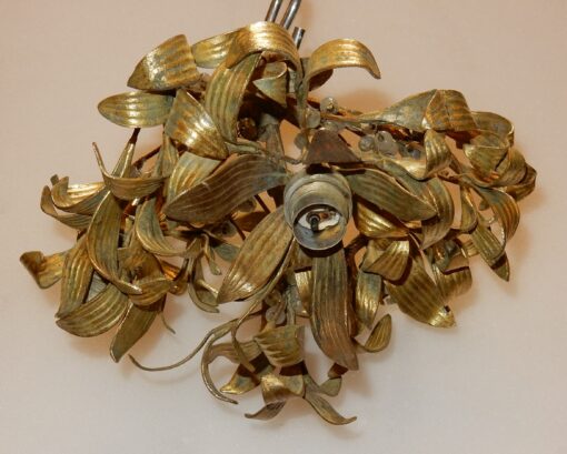 1900' Lustre Boule de Gui en Bronze Art Nouveau a 3 Lampes Diamètre 30 cm – Image 8
