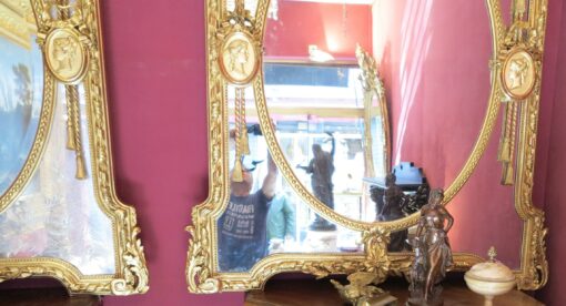 19 th  Pair of Mirrors or similar, parecloses and let us award a medal to allegory to the angels and to the birds - Image 6