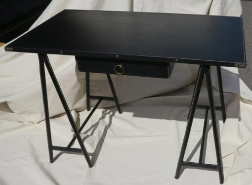 Desk  leather tréteaux style Jacques Adnet skaï 1950/70