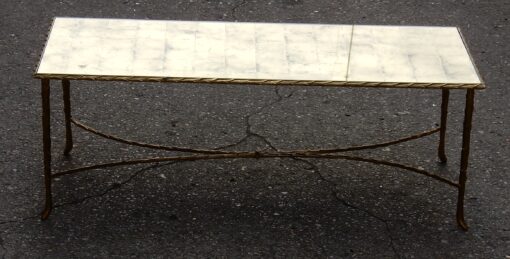 1950/70' Table Basse en Bronze Doré Décor Palmier Maison Charles 112 X 48 cm – Image 6