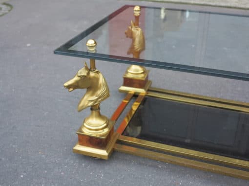 1950/70 Coffee Table Horses Heads in the Style of Maison Charles Plated Feet to Wallnut - Image 5