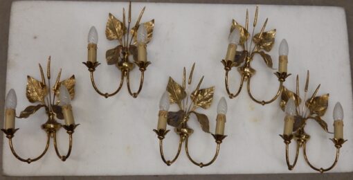 1970' Série de 5 Appliques aux Plantins Style Maison Jansen
