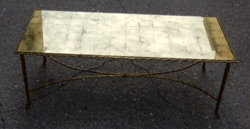 1950/70' Table Basse en Bronze Doré Décor Palmier Maison Charles 112 X 48 cm – Image 5