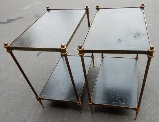1950-70 'Pair of Bronze Sofa Tables Maison Baguès and 2 trays Sheath Black Gilded Leather 53 X 33 cm - Image 4